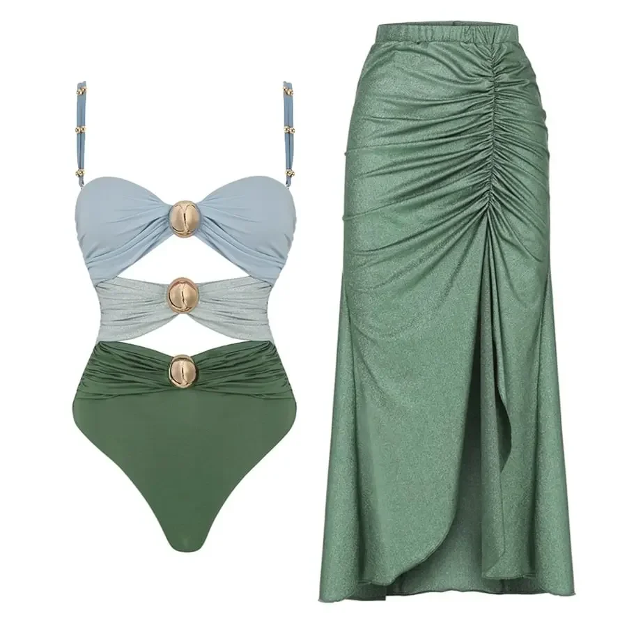 

2024 New Women‘s Swimsuit Buttons One Piece Cover Up Swimwear Vacation Bikini Set Beachwear Bathing Suit two pieces Monokini