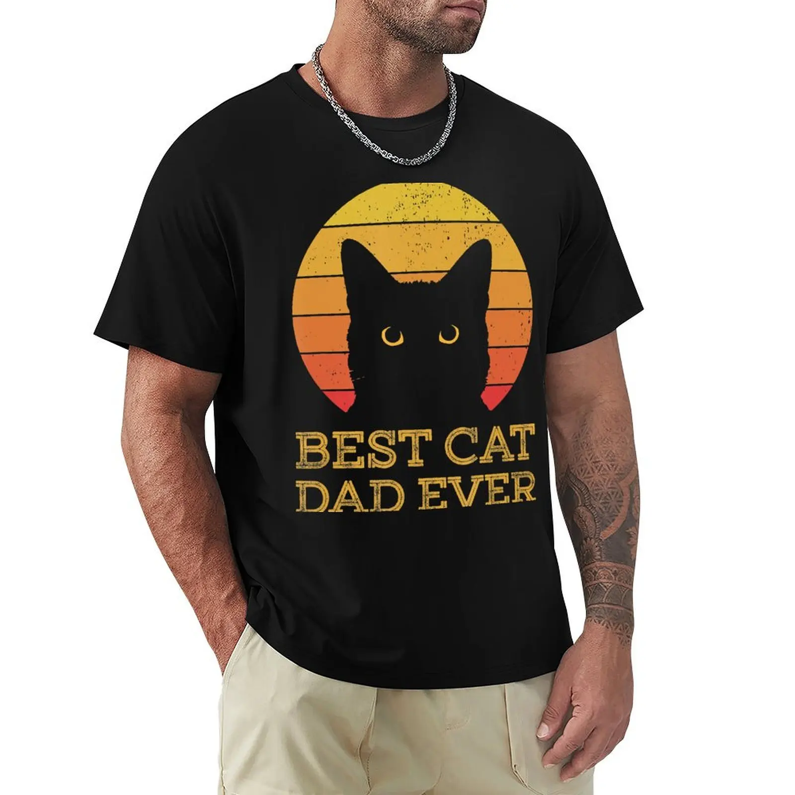 Best Cat Dad Ever Vintage Funny Cat Daddy Fathers Day T-shirt tops customs design your own summer clothes graphics T-shirt men