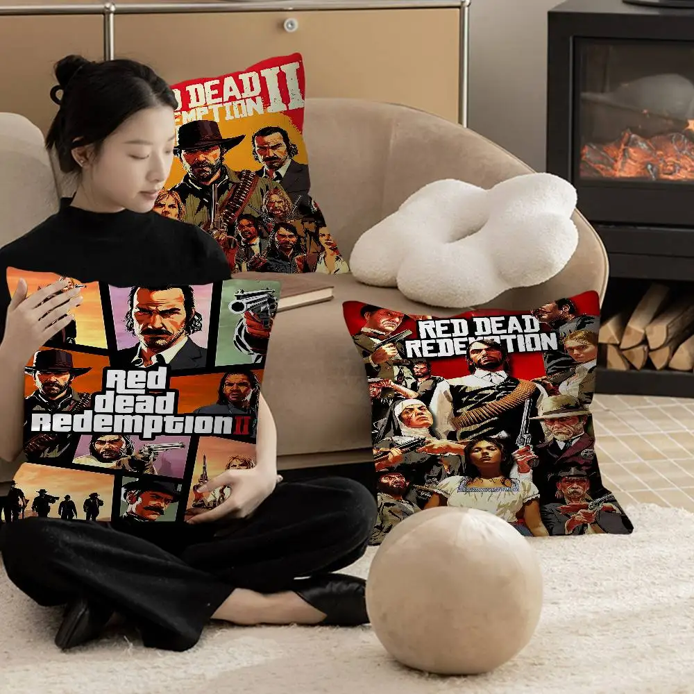 

Чехлы для подушек Game R-Red Dead Redemption RDR, декоративные чехлы для дивана с мультяшным рисунком, двусторонняя печать, короткий плюш, милые чехлы для подушек