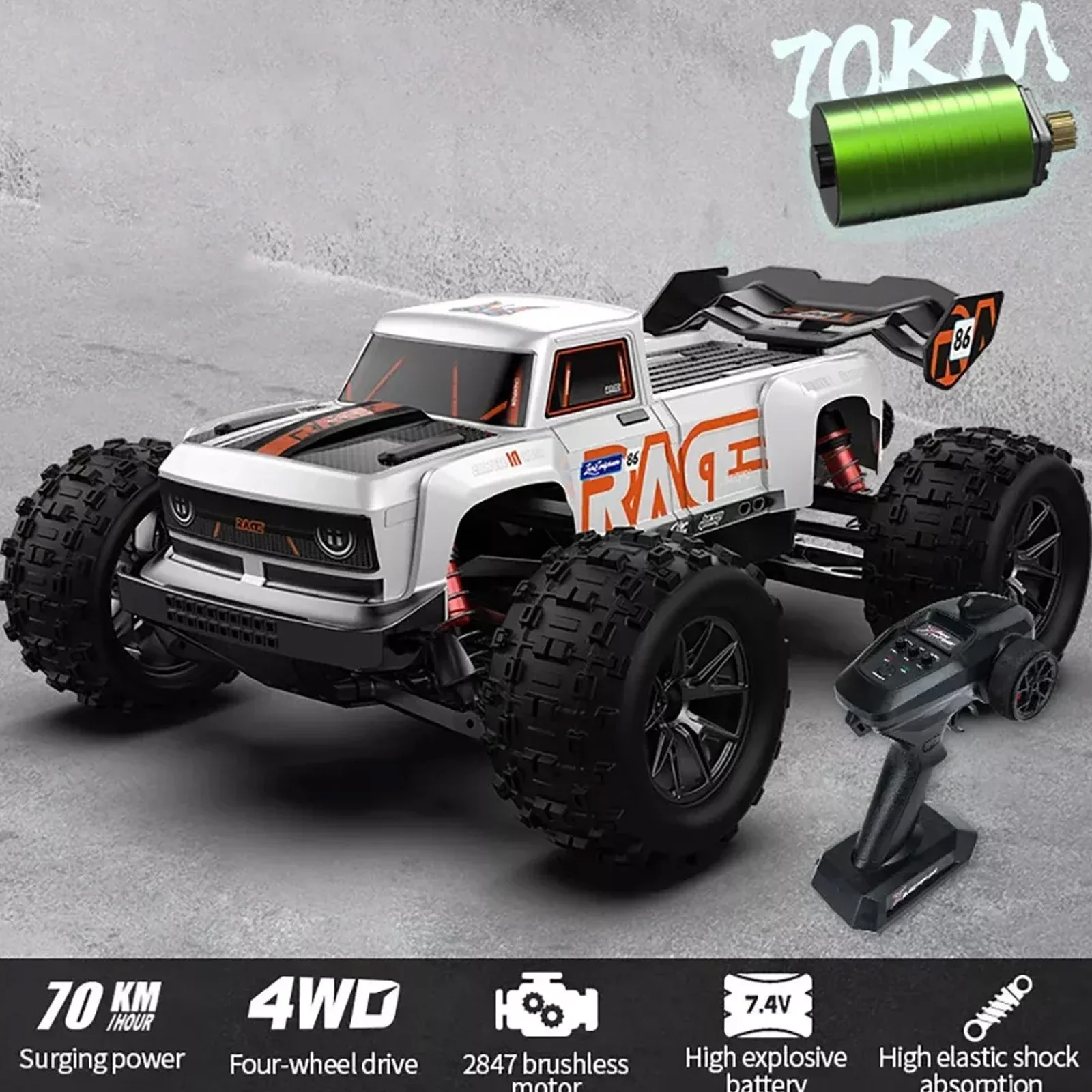 

1:16 70KMH 4WD High Speed Off-Road 2.4G Brushless for Monster Truck RC Car Children's Toys Birthday Gift for Friends