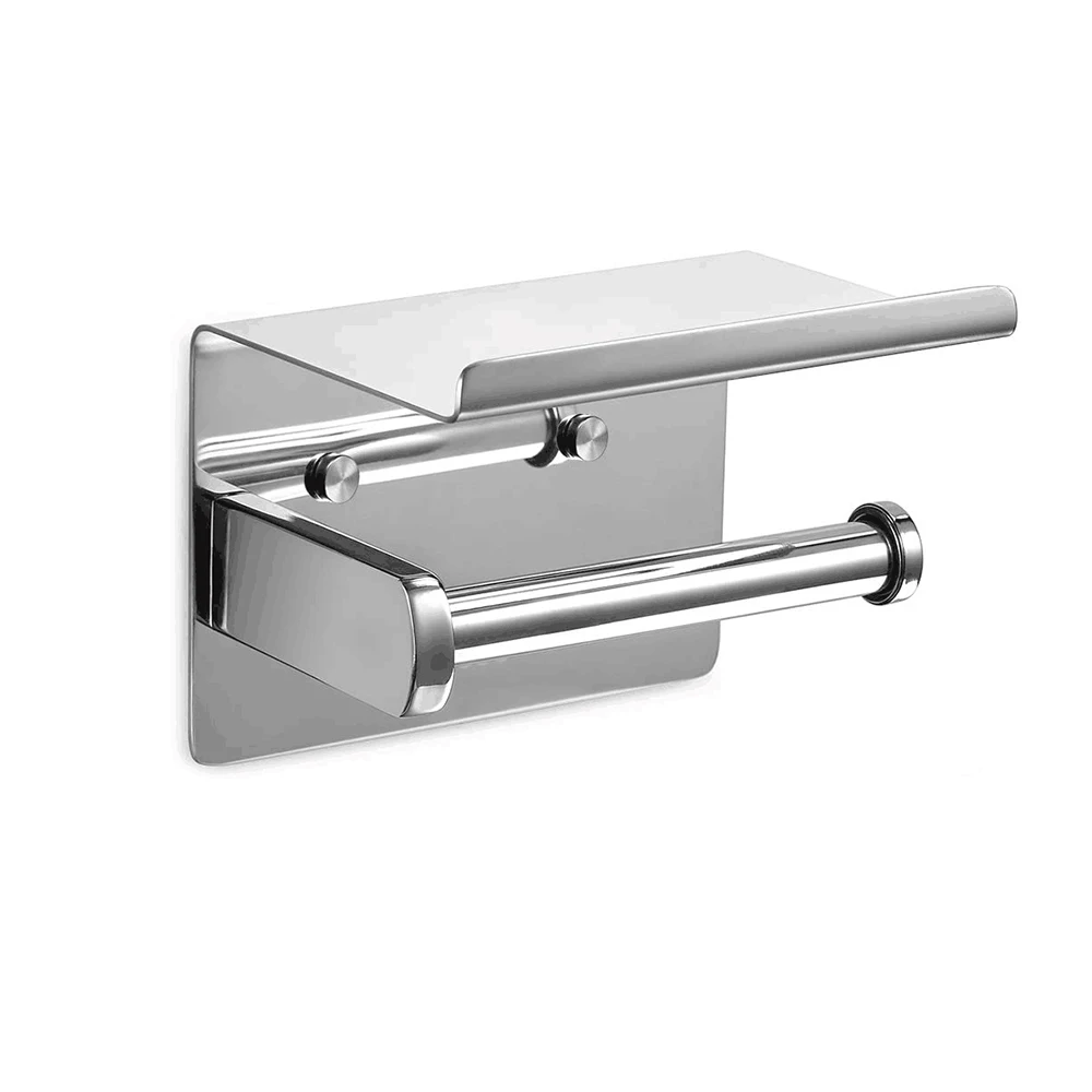 

Toilet Paper Roll Holder Stainless Steel Wall-mounted With Spacious Shelf For Kitchen And Bathroom Paperr Kitchen Roll Holder