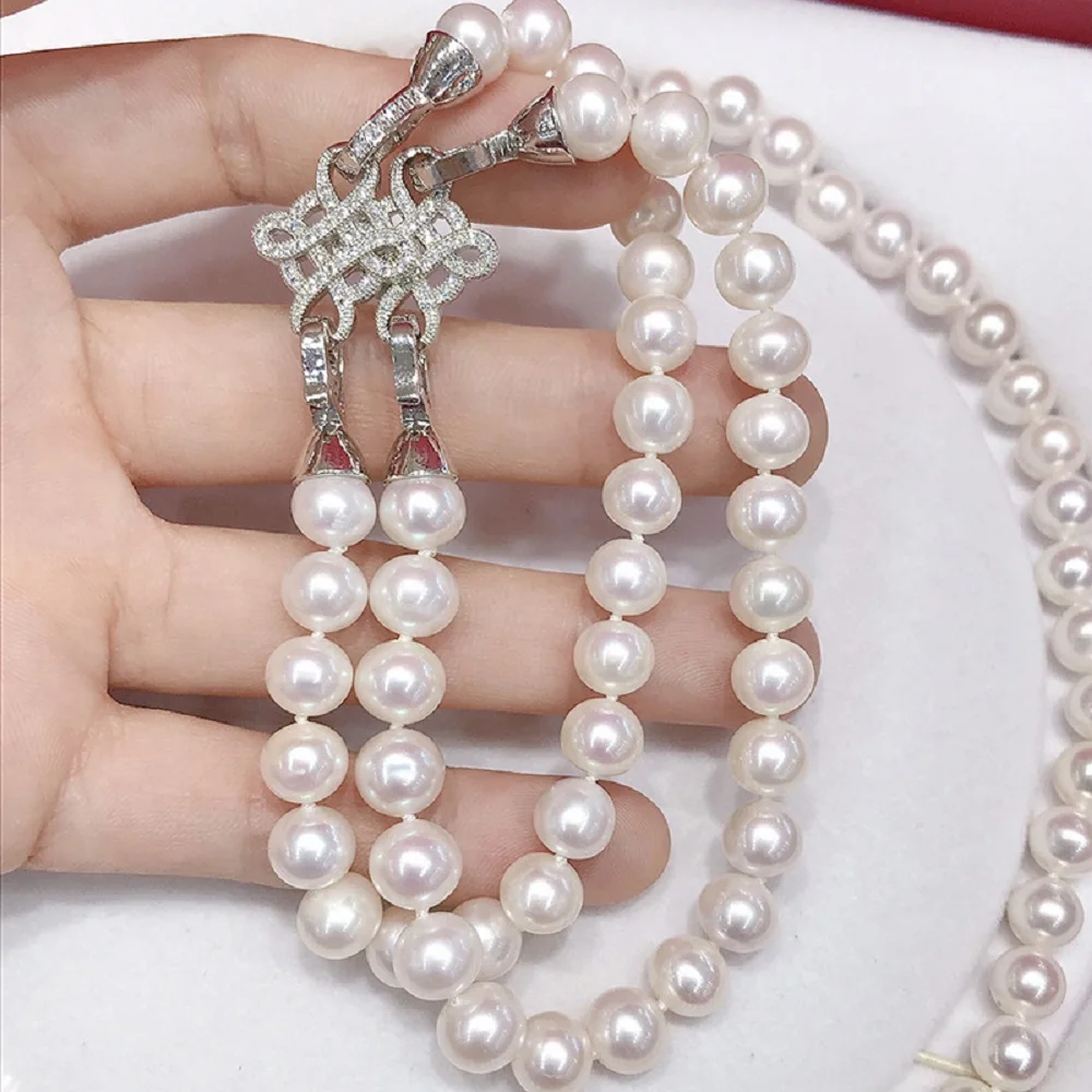 

Beautiful Pearl Necklace AAA9-10mm Natural Round Japanese Round Pearl Necklace 925s * 18 inch