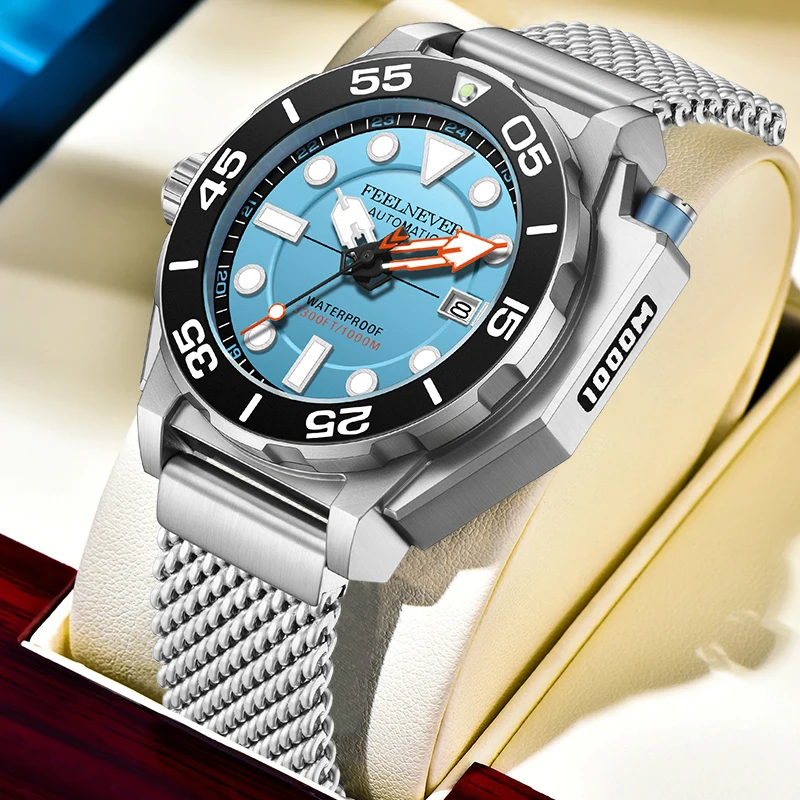 LIGE Brand FeelNever Mechanical Watch Profession Automatic Movement Casual Sports 1000M Waterproof Luminous Watches for Men NH35
