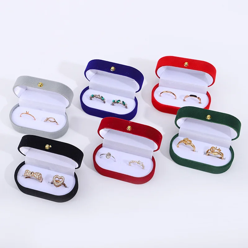 Velvet Dual Jewelry Ring Gift Packaging Box Engagement Wedding Couple Ring Box Valentine Double Rings Storage Presentation Case