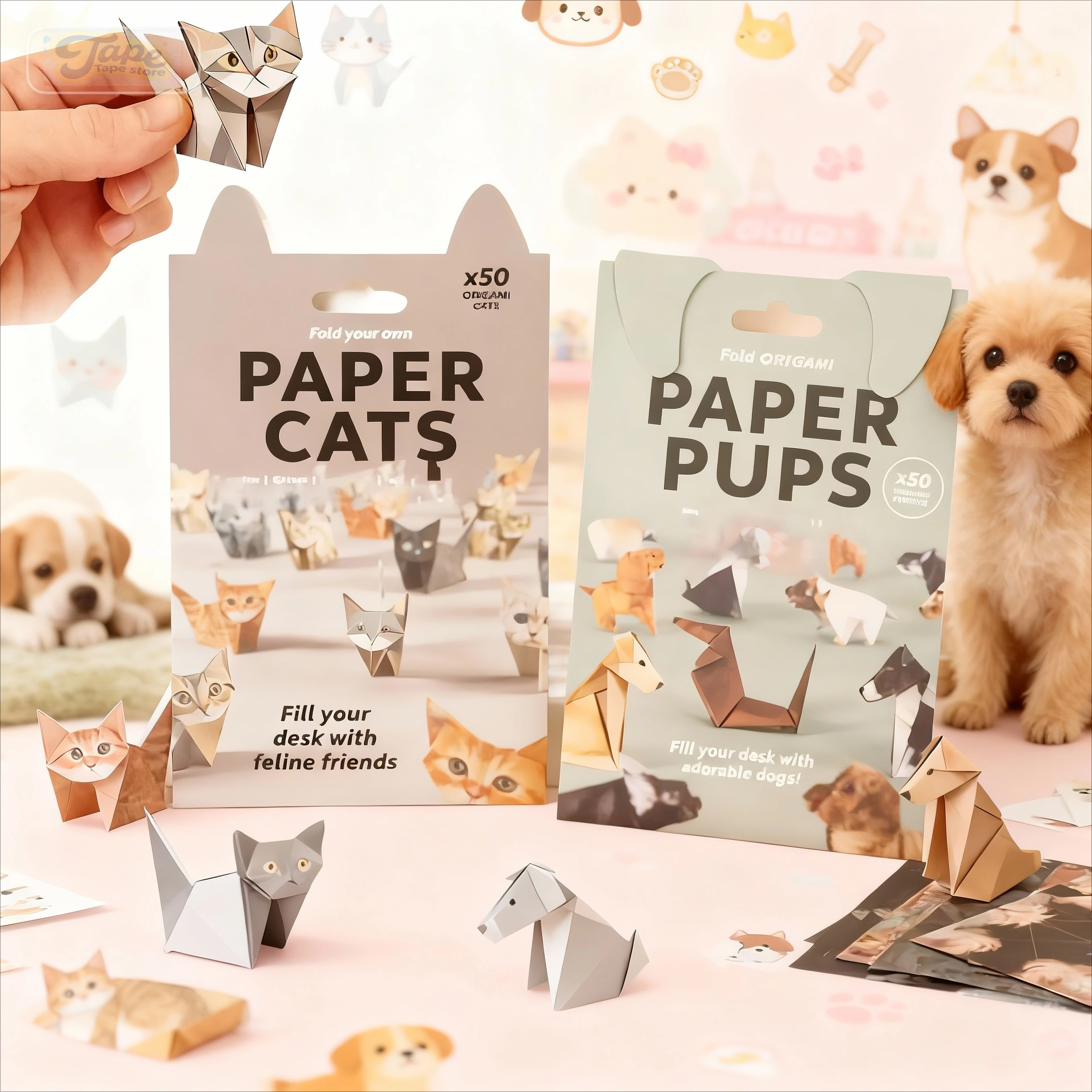 

Creative DIY Paper Cats 50 Sheets DIY Origami Paper Handmade DIY Paper Cat Dog Fun Art Craft Folding Animal Folding Set