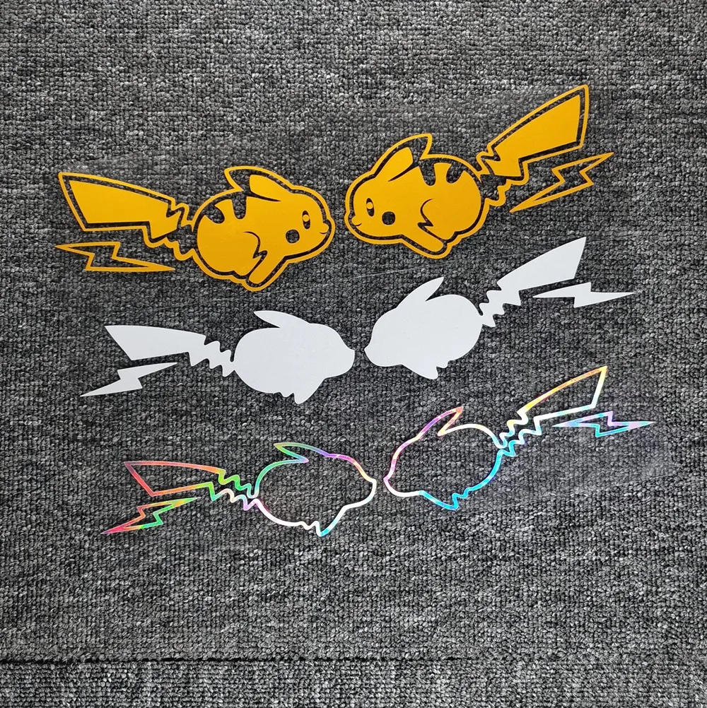 Pokemon Pikachu Anime Cute Holographic Reflective Decals Car Stickers For Window Bumper Trunk Motorcycles Laptop Computer Case