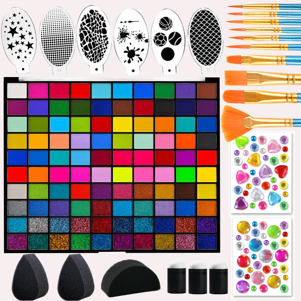 100색 전문가용 바디 페이스 페인트 키트 파티용 ﻿ 페이스 페인트 키트 수성 무독성 페이스 페인트 팔레트 수성