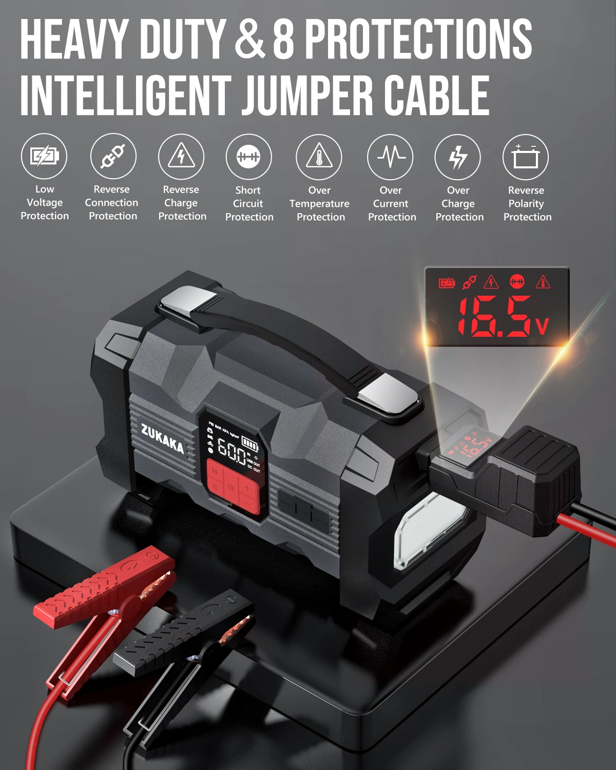 Jump Starter with air Compressor Digital Portable Emergency Tool 39800mah 12v