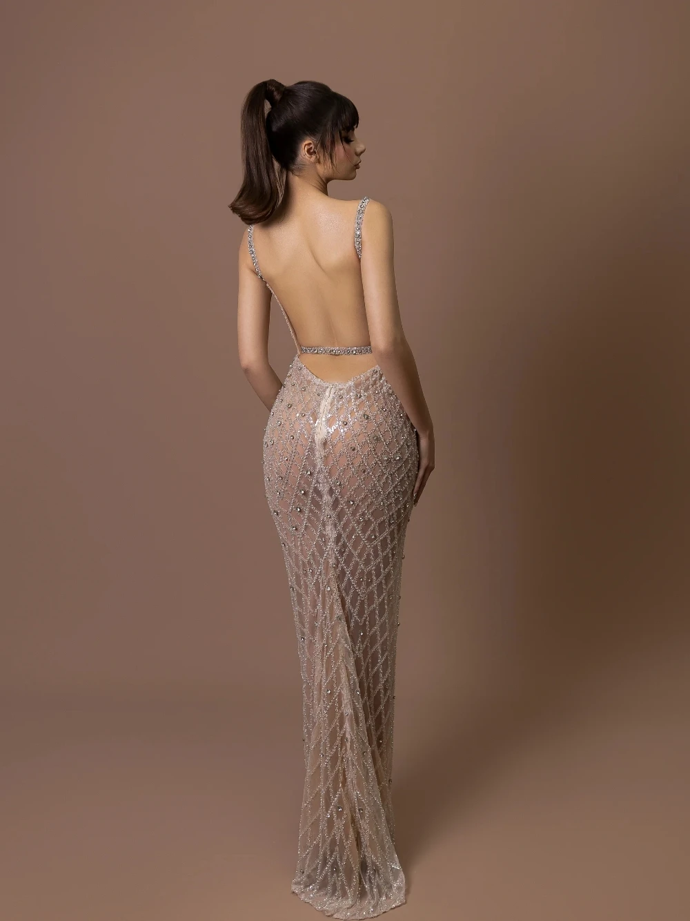 See Through Bodycon Evening Dress Sparkling Crystals Backless Prom Gown Sexy Customized Exquisite Formal Galas Party Wear
