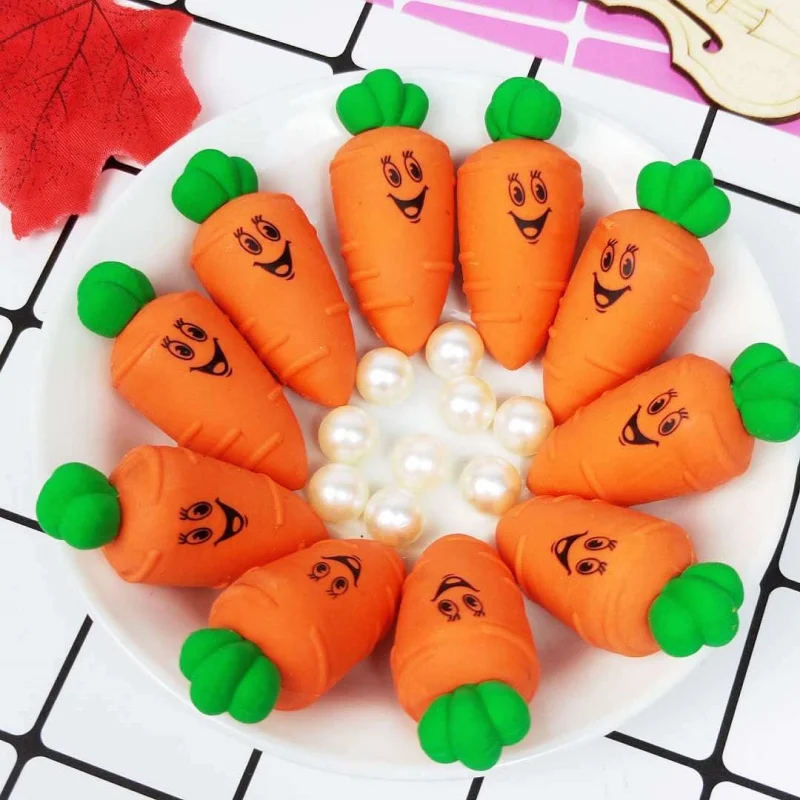 2 Pieces/batch 3D Creative Carrot Eraser Cute Cartoon Detachable Eraser School Supplies Sketch Christmas Gift Card Wow Eraser