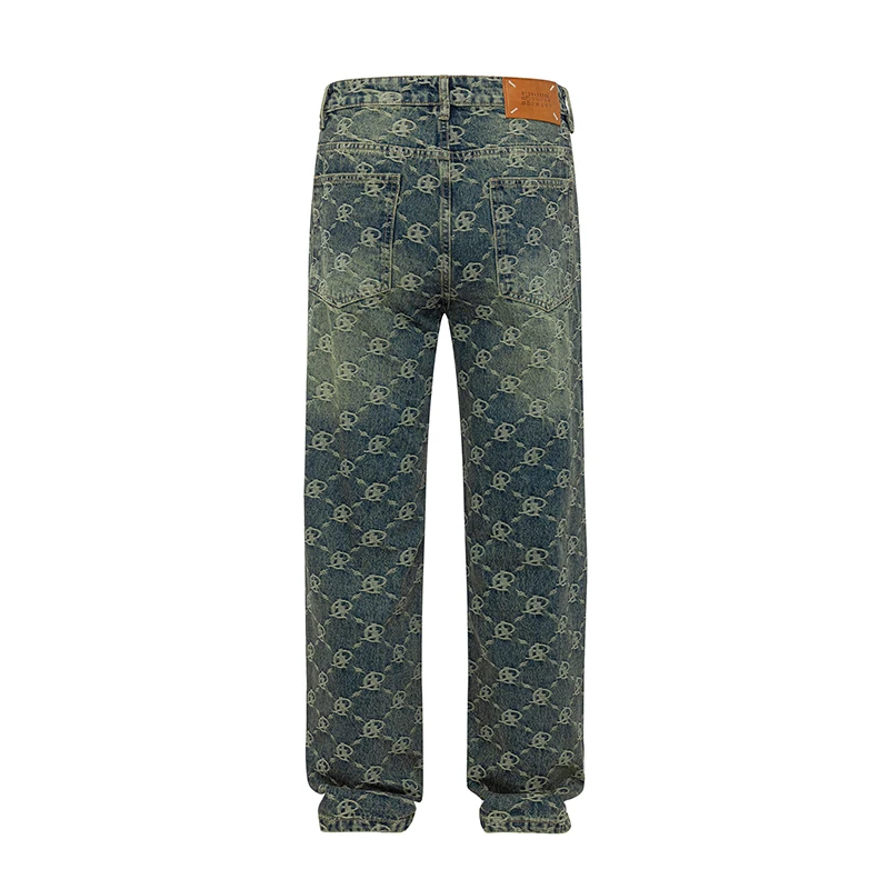 Pantalones vaqueros rectos sueltos para hombres y mujeres, ropa de calle coreana, personalidad retro, jacquard de alta gama, mismo párrafo, Otoño, nuevo