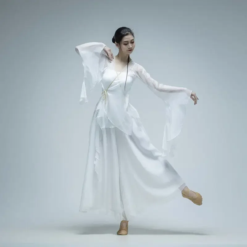 Klasyczna sukienka do tańca Ubrania z gazy Ćwicz chiński biały taniec ludowy Klasyczny kostium taneczny