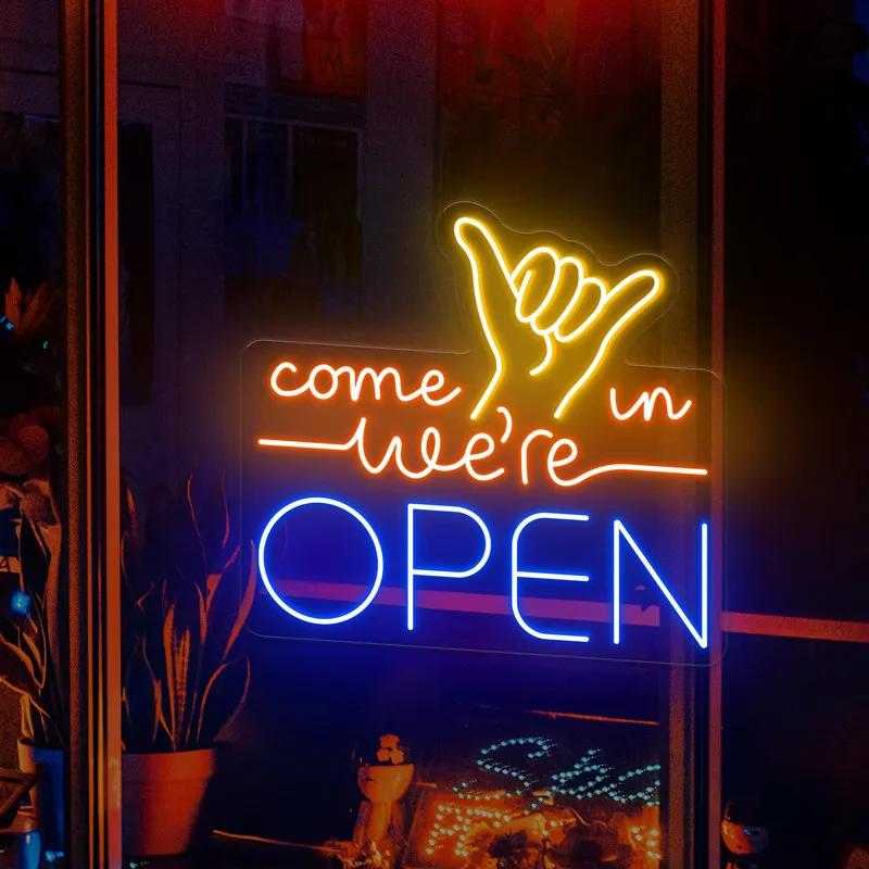 Custom Come in We're Open Sign Open Business Bar LED Sign Open Restaurant Neon Signs Open Sign Led Lights Shop Front Sign