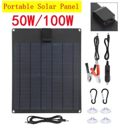 50W/100W Portable Solar Panel USB Outdoor Mobile Power DIY Travel Cell Phone Charger Car Yacht 12V18V Battery Pack Power Panel
