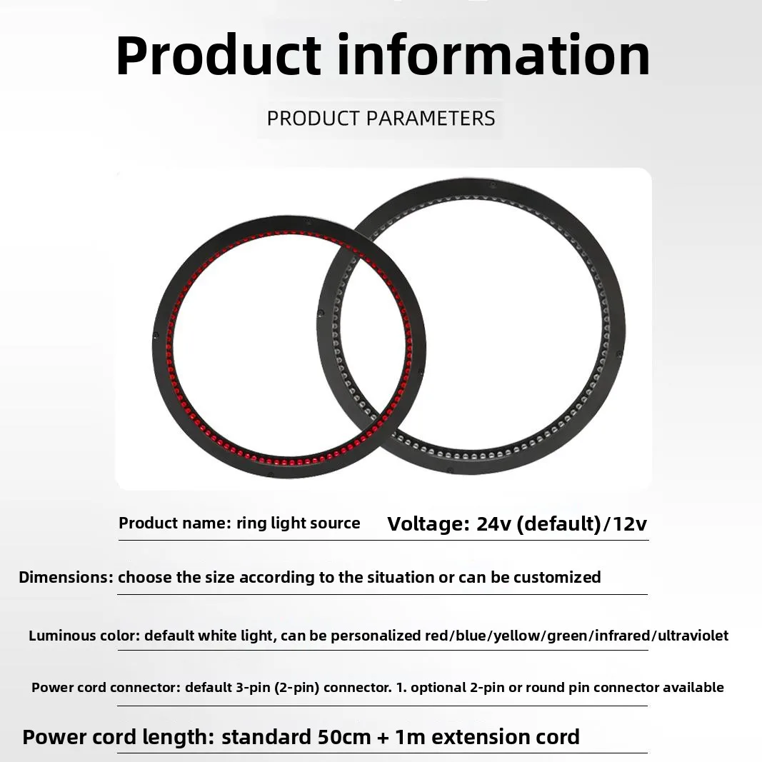 0° Low LED Ring Light for Machine Vision – Direct Light for OCR, Scratch/Defect Inspection, Custom Sizes/Colors