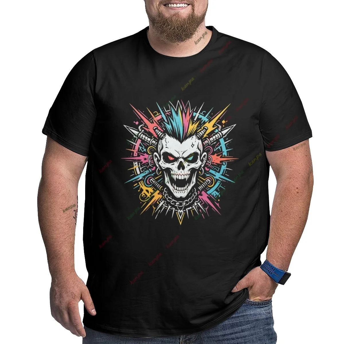 Men's Gothic Oversized Tee 3D Skull & Medieval Heraldic Totem Print Skeleton Short Sleeve Loose Fit Vintage T-Shirt Streetwear