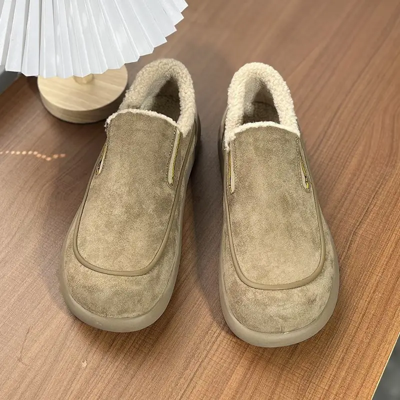2026 Men Snow Boots Winter Slip on Loafers Fleece Lined Warm Casual Shoes Fashion Comfortable Non Slip Cotton Padded Footwear
