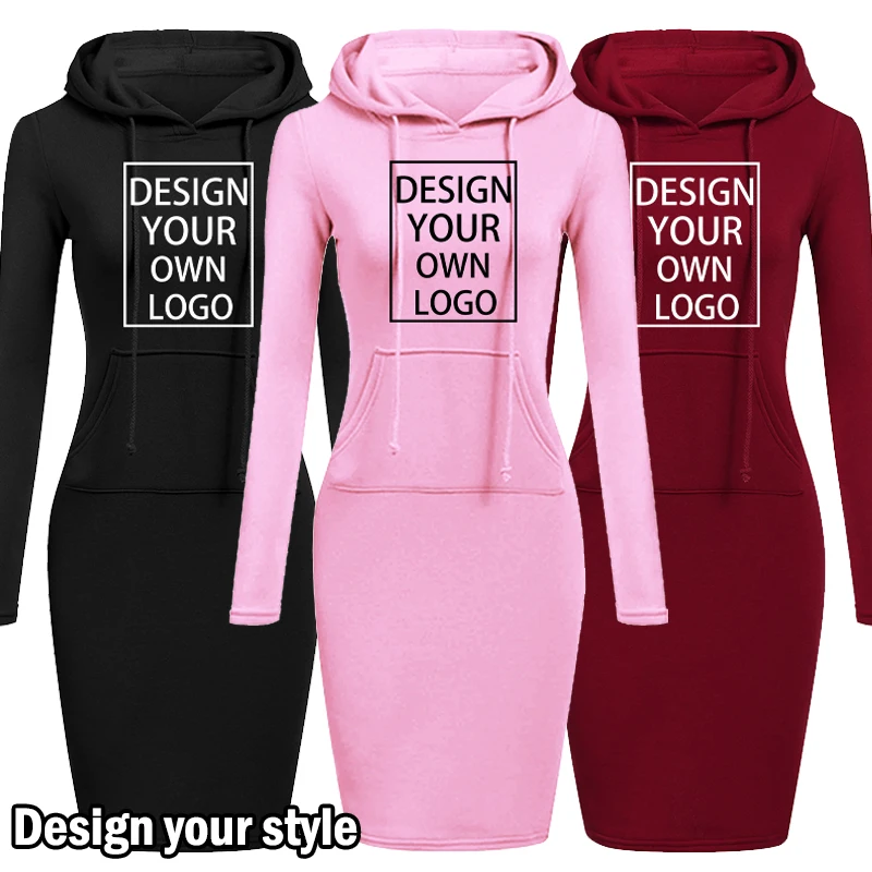 Vestidos de sudadera personalizados para mujer, moda de otoño e invierno, Mini vestido informal con capucha y bolsillo, Color sólido, manga larga