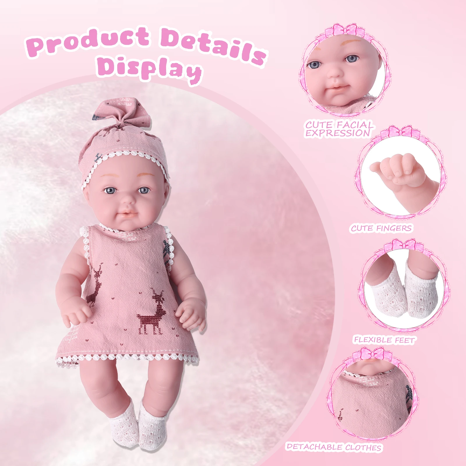 One Piece 12.6 Inches Newreborn Baby Doll Light Pink Color Clothes Vinyl Body 32cm Realistic Reborn Baby Dolls with Pacifier