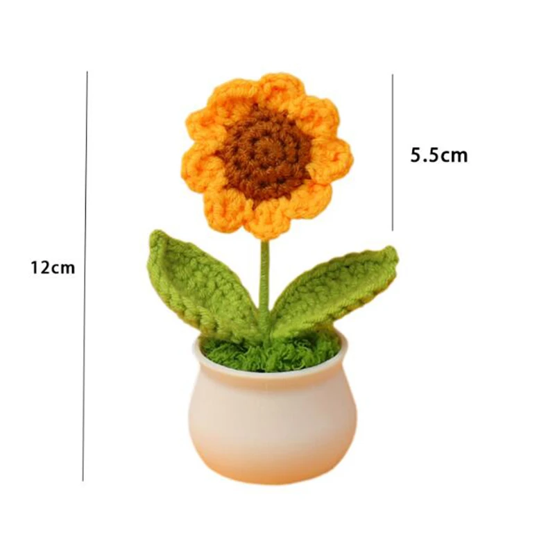 1 Piece Creative Artificial Flowers Cute Crochet SunFlower Pots Knitted Flower Graduation Flower Car Home Decoration Gift