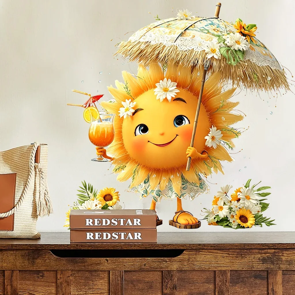 Summer Sunflower Wall Decal Self-adhesive Wall Sticker Removable Flower Mural DIY Wall Art Decor for Nursery Bedroom Bathroom view 2