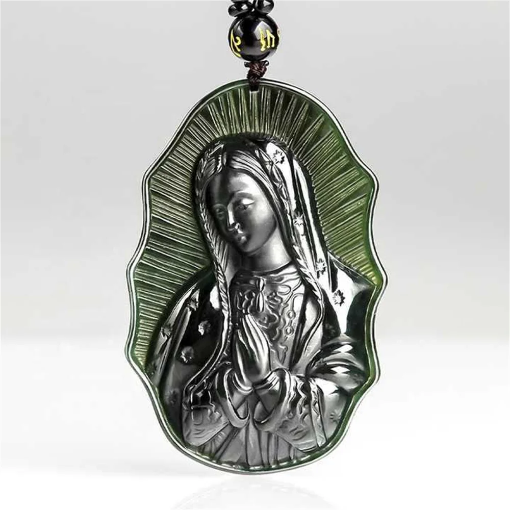 Retro Natural Black HeTian Jade Carved Beauty Mother of God Lucky Pendant Amulet Necklace Certificate Party Luxury Jade Jewelry