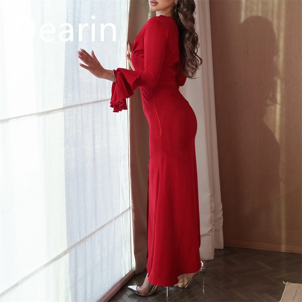 Customized Evening Gown Dearin V-neck Column Ankle Length Skirts Vertically Bespoke Occasion Dresses Saudi Arabia Prom Formal Dr