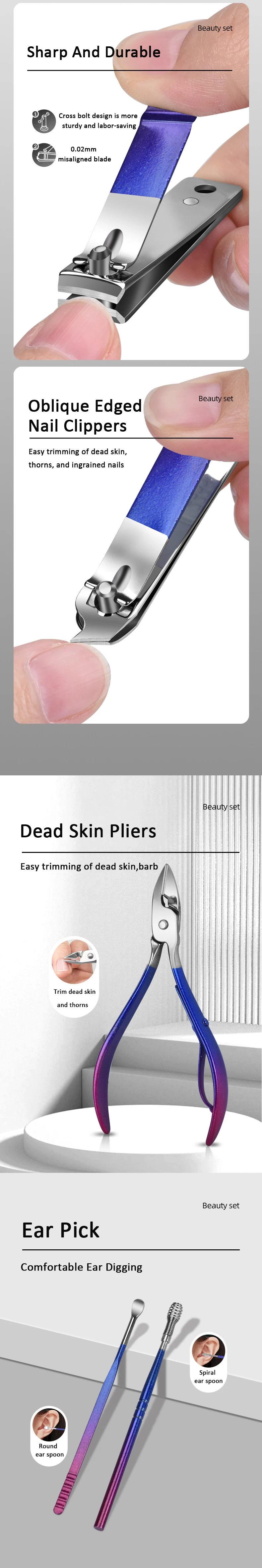 6-teiliges Set, professionelles Maniküre- und Pediküre-Set aus Edelstahl, Präzisions-Nagelpflege mit Reiseetui und Nagelknipser-Schere – Detail 2