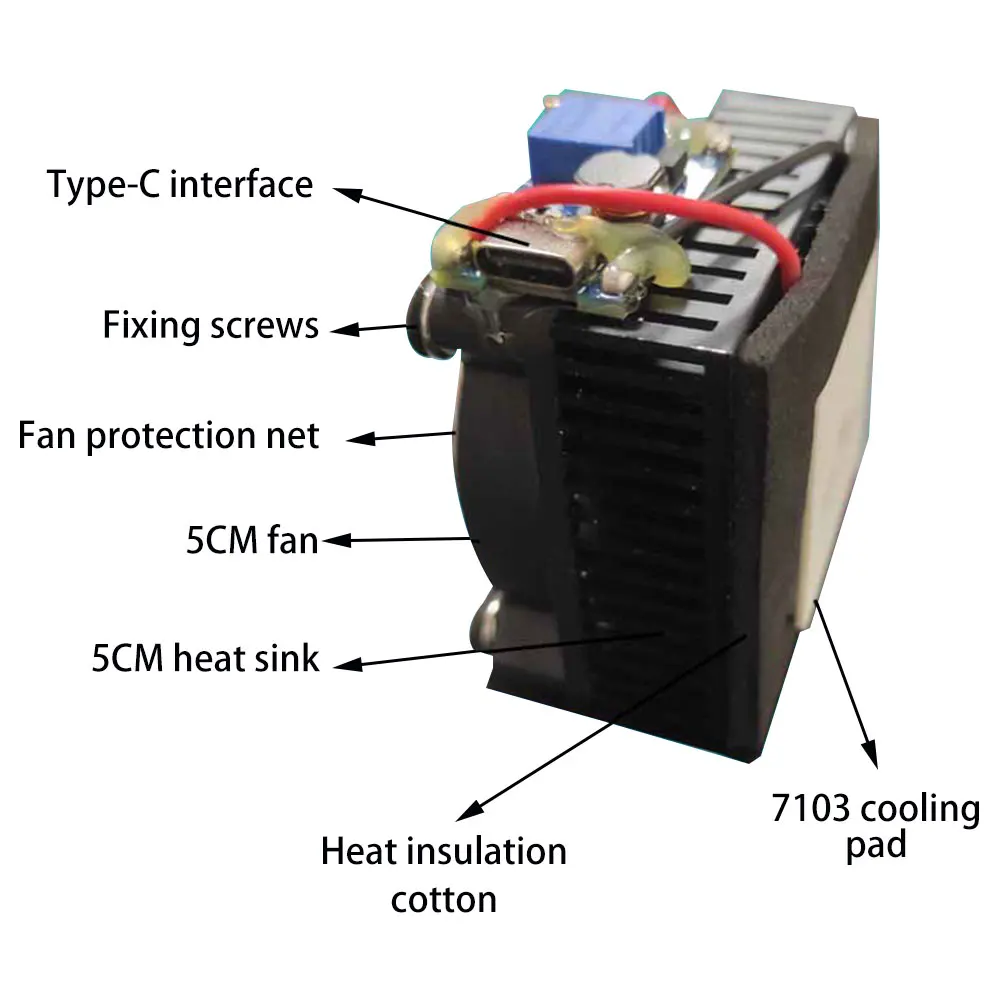 TEC1-7103 5V 2A Mobile Phone Radiator Cooler DIY kits 8W Semiconductor Cooler Quiet Tablet Cooling Module Type-C interface