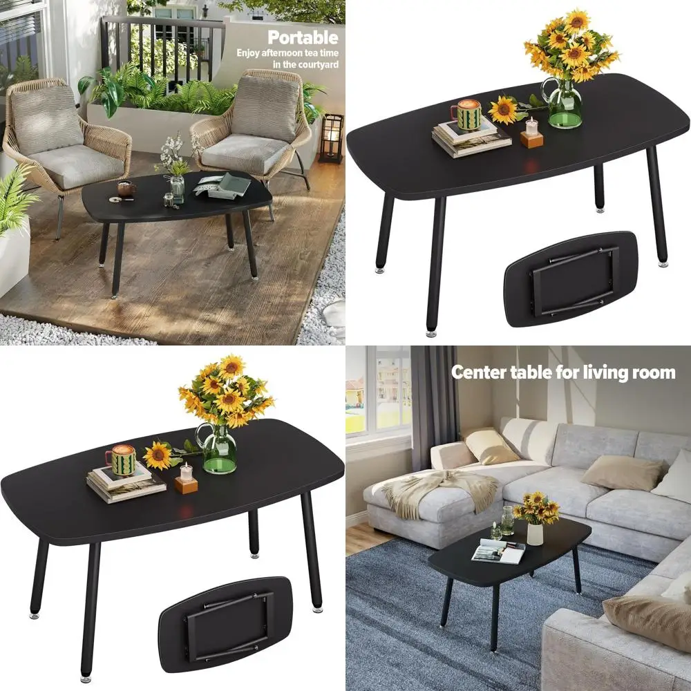 

Компактный современный черный журнальный столик 39.3 для гостиной, портативный прямоугольный дизайн, идеально подходит для небольших помещений, сборка не требуется.