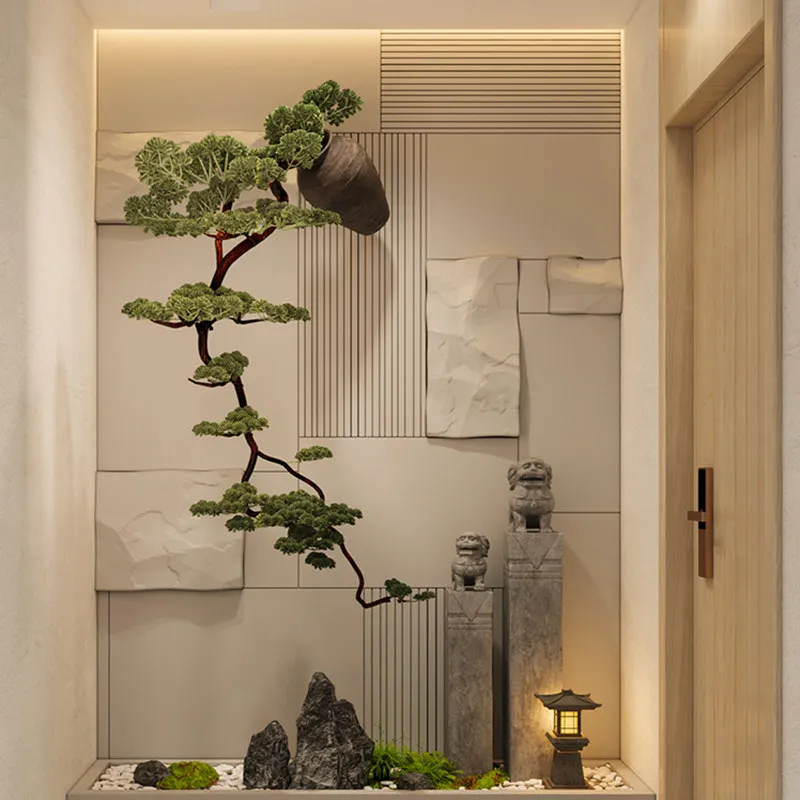 Simulated suspension hanging welcome pine landscape zen tea room restaurant entrance hanging fake green plant decoration