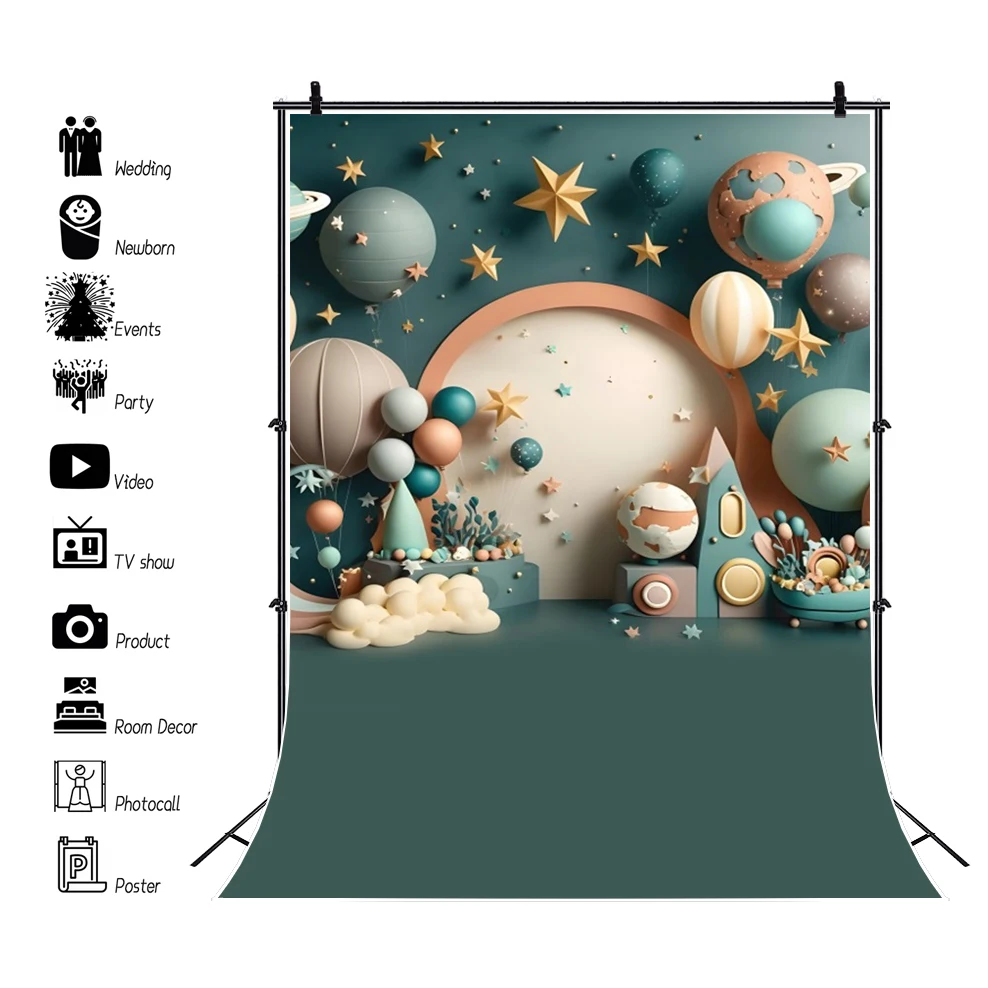 Yeele ฉากกั้นสำหรับเด็กแรกเกิด1ของตกแต่งปาร์ตี้วันเกิดลูกโป่งสีสันสดใส3D พื้นหลังรูปดอกไม้เมฆ