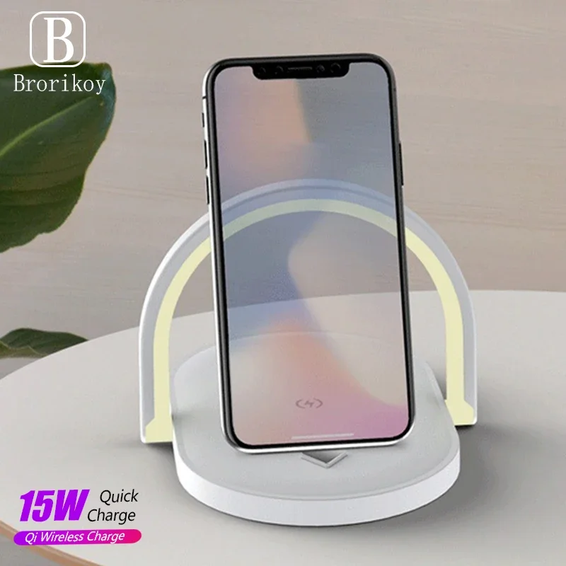 

15W Wireless Fast Charger Touch Control Night Light For iPhone 13 12 11 Pro Max Samsung S21 Xiaomi 10 T Desk Holder Night Light