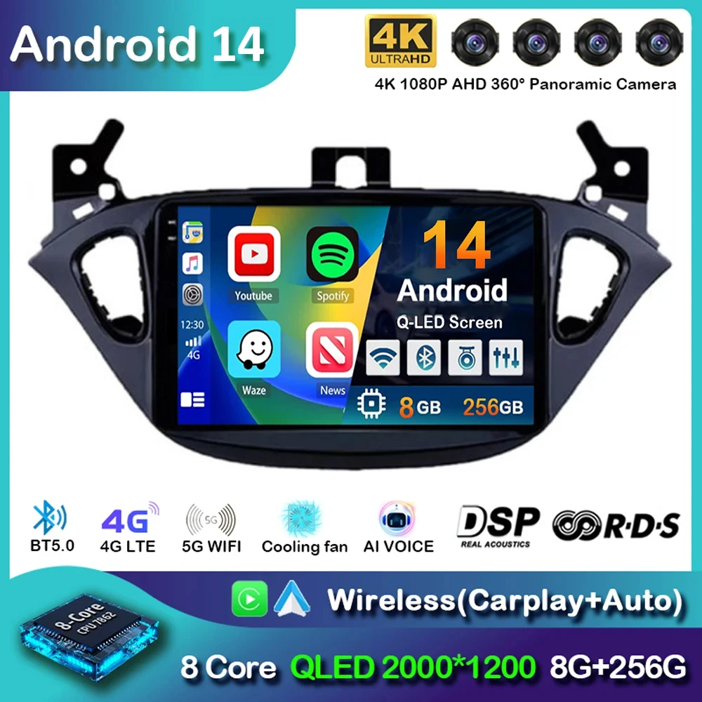 

Android 14 Carplay Auto For Opel Corsa 2015-2019 For Opel Adam 2013-2016 Car Radio GPS Multimedia Player DSP Stereo 2din 2 Din