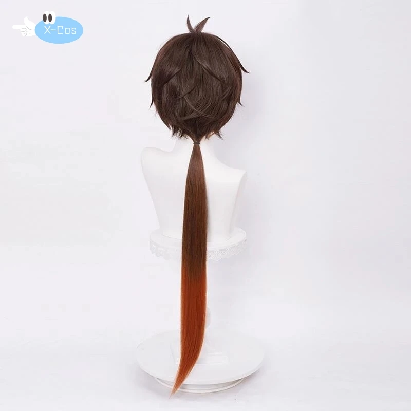 Anime Genshin Impact Zhongli Cosplay Long Christmas Brown Orange Wig Cosplay Wig Heat Resistant Synthetic Wigs