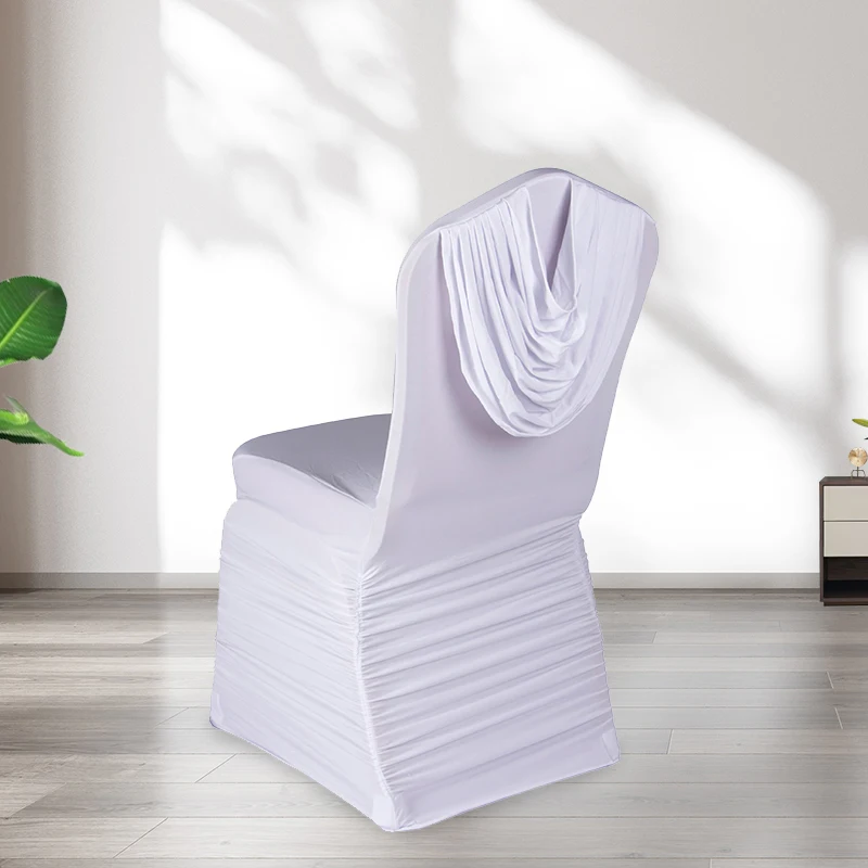 Wrinkled Back With Thickened Top Curtain Elastic Chair Cover For Hotel Restaurant Chair, One Piece Back Cover For Weddings