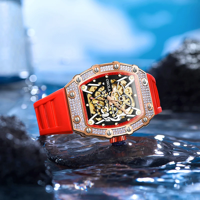 Reloj ONOLA para hombres y mujeres, reloj de pulsera de negocios a la moda, relojes mecánicos impermeables de lujo informales huecos cuadrados automáticos