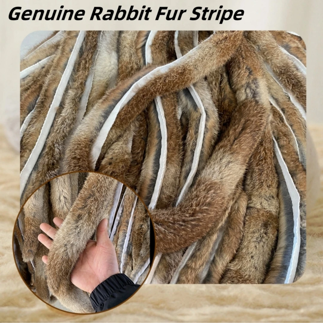 1M 2023 New Natural Rabbit Fur Trim Real Rabbit Fur Strips Clothing Accessories Jumper Coat Hat Diy Fluffy Trim With Fur Strips