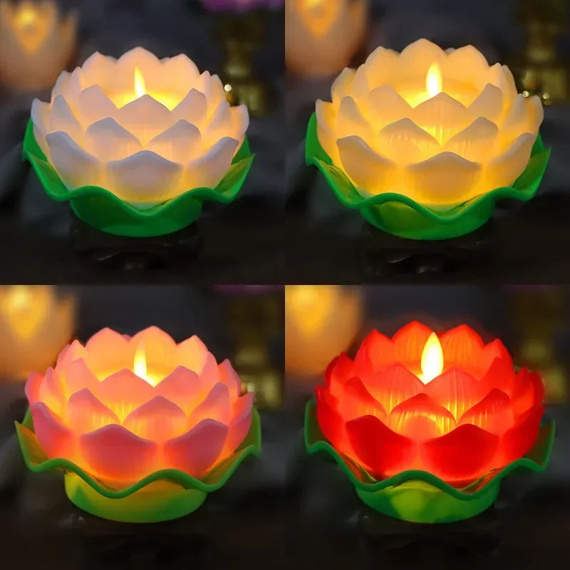 Lotus Candle Lamp Plastic Luminous Electronic Candle Ornament