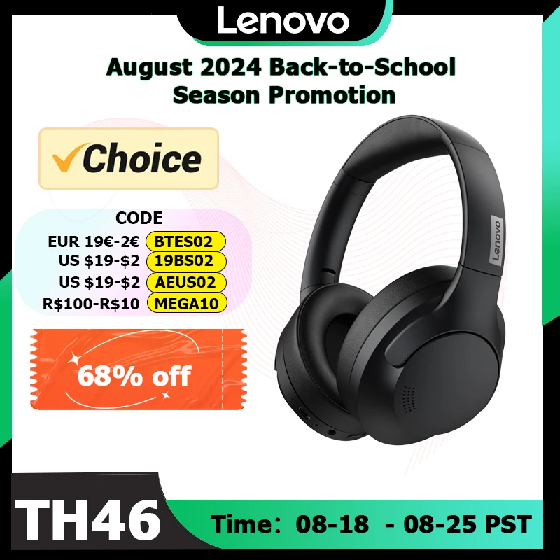 

Lenovo Th46 Wireless Bluetooth 5.4 Headphones Scalable Super Battery Life Headset Hd Calling Active Noise Reduction Earbuds