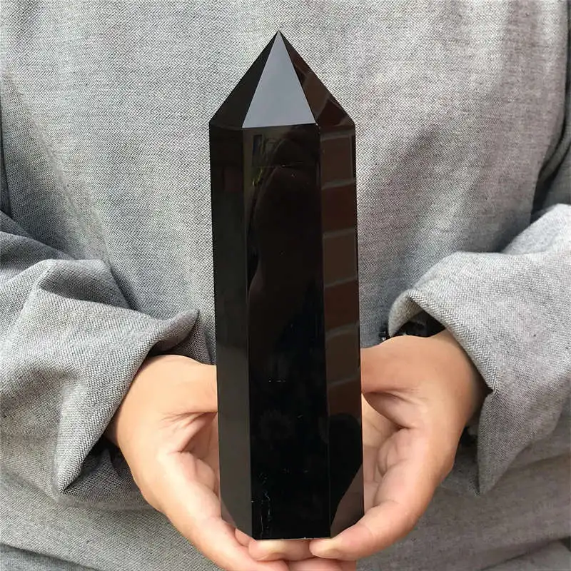 Natural Obsidian Obelisk Quartz Crystal Point Wand Tower Energy Healing