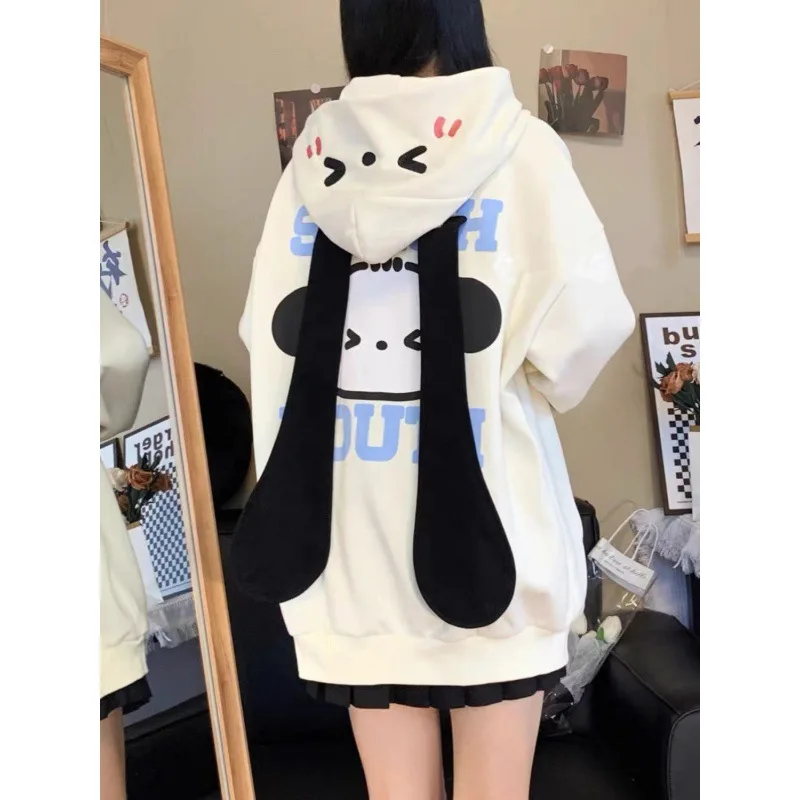 2023 new Sanrio Pochacco Cute Anime Long Ears Cardigan Hooded Hoodie Women\'s Winter New Loose Sweet Zip Up Coat Christmas gifts