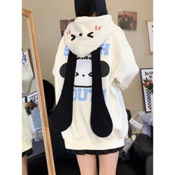 2023 new Sanrio Pochacco Cute Anime Long Ears Cardigan Hooded Hoodie Women's Winter New Loose Sweet Zip Up Coat Christmas gifts