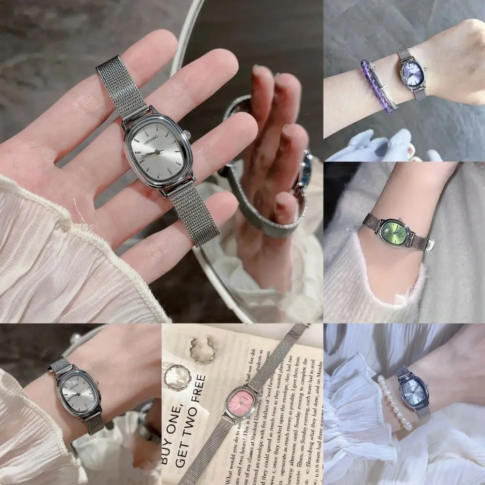 Simple Oval Dial Women's Watch Stainless Steel Green Ladies Wristwatches Purple Quartz Watch Gifts