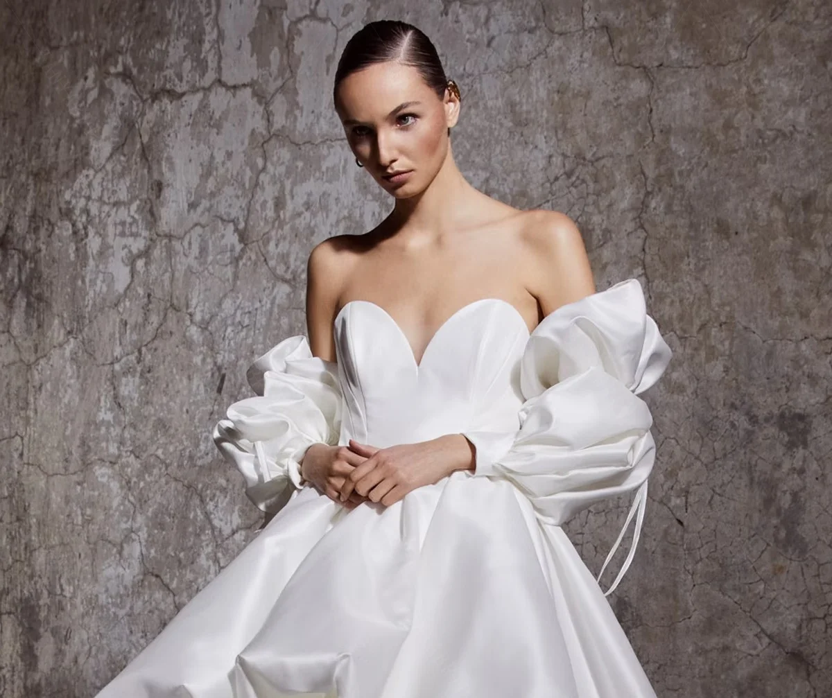 Shine Satin Puff Detachable Wedding Dresses Long Elegant  Fingerless Gloves Chic With Ribbon   DG153