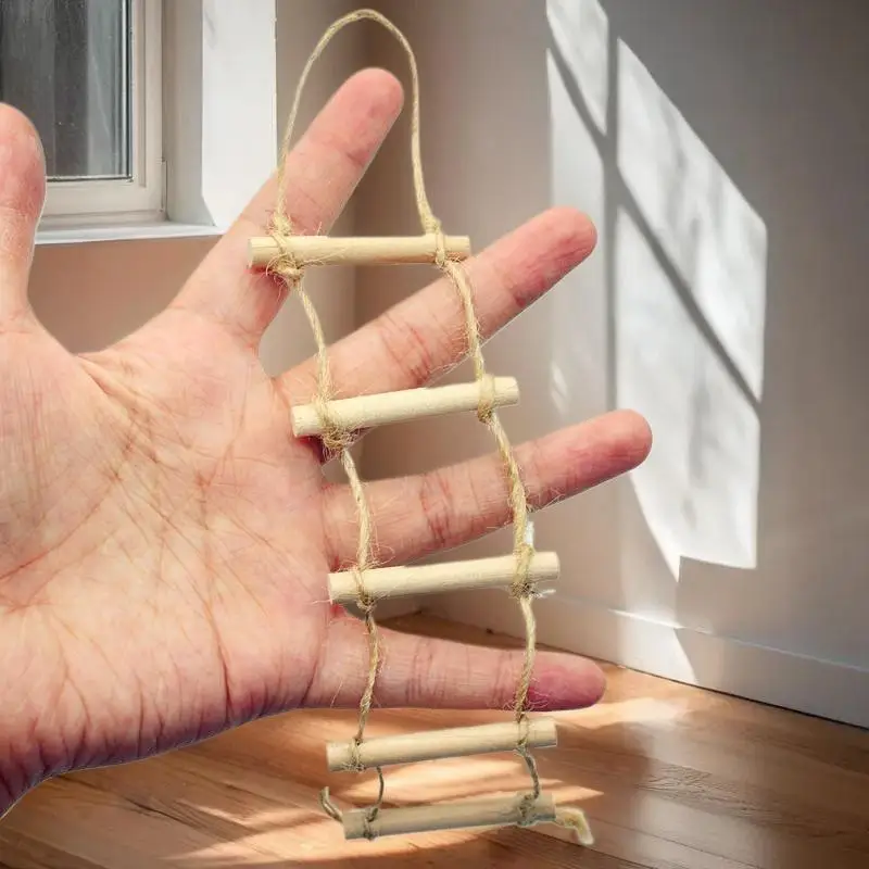 1Pcs Dollhouse Mini Wooden Hemp Rope Hanging Ladder Pet Gardening Miniature Scene Model Toys Doll House Decoration Accessories