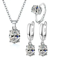 925 Sterling Silver Elegant Women's Jewelry Sets Ellipse Zircon Ring Necklace Earrings Accessories Juwellery Argent 925