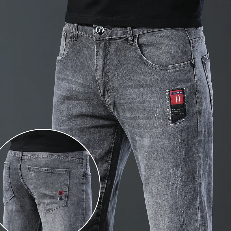 2024 New Fashion Jeans uomo stile coreano dritto grigio pantaloni a vita media pantaloni Casual maschili in Denim