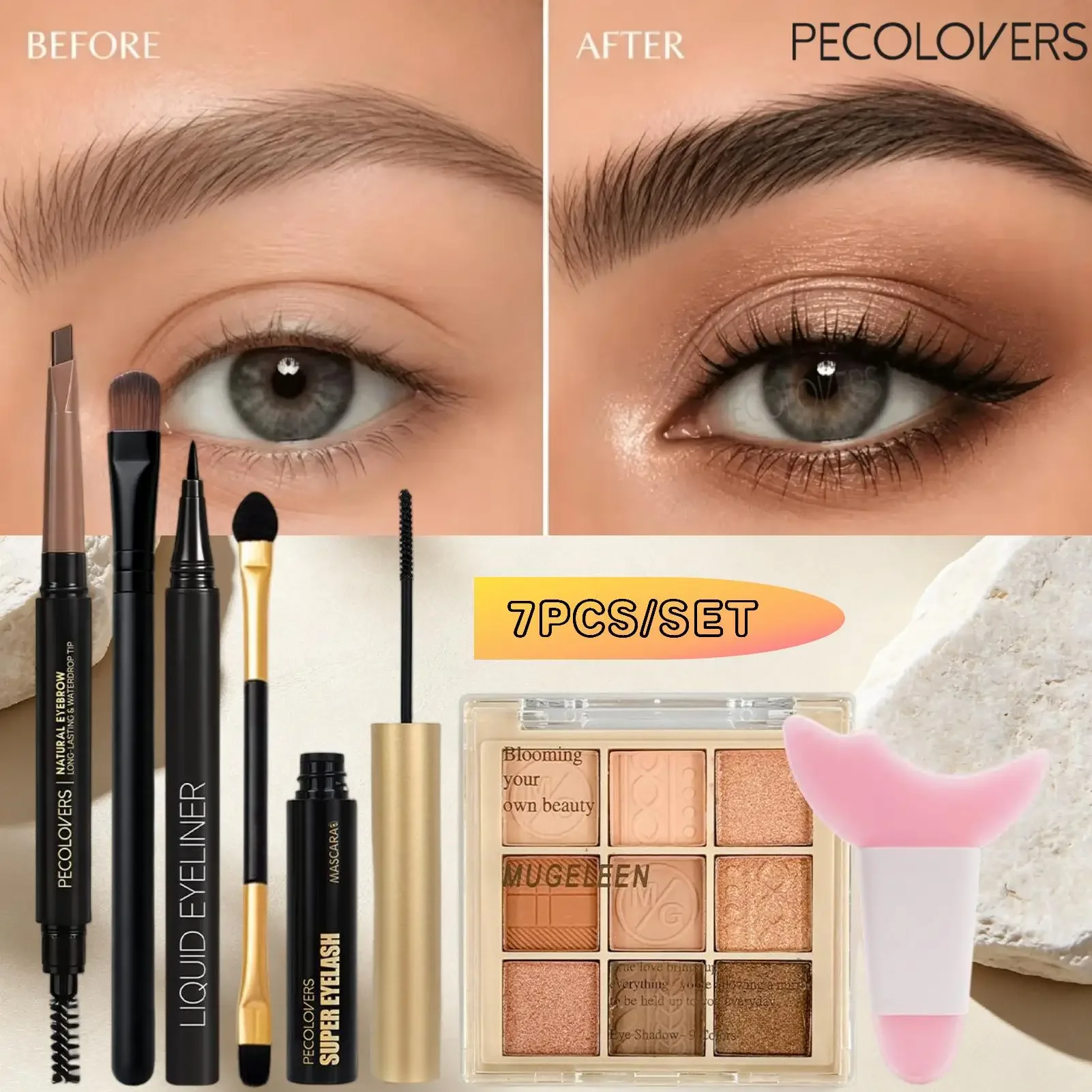 7pcs Autumn Nude Eye Makeup Set-9 Colors Eyeshadow Palette Matte Shimmer Earth Tone Long Lasting Blendable Portable Eye Makeup