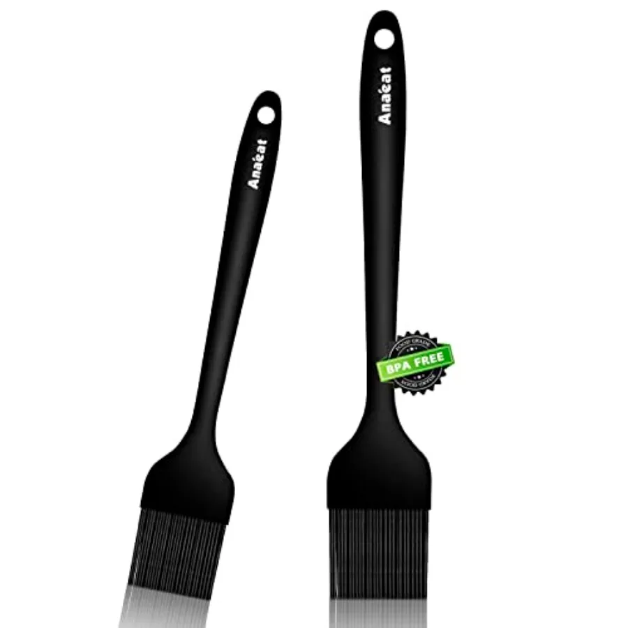 2 Pack Silicone Basting Pastry Brushes - Heat Resistant Brush with Soft Bristles, Hygienic One-Pieces Design, Marinade Brush Gr